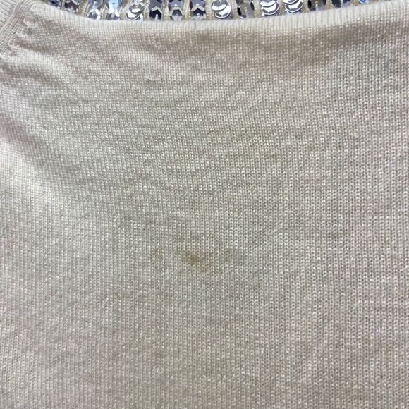 MILLY of New York White Sequins Cardigan Sweater Long Sleeve Ribbed Knit - Picture 7 of 9